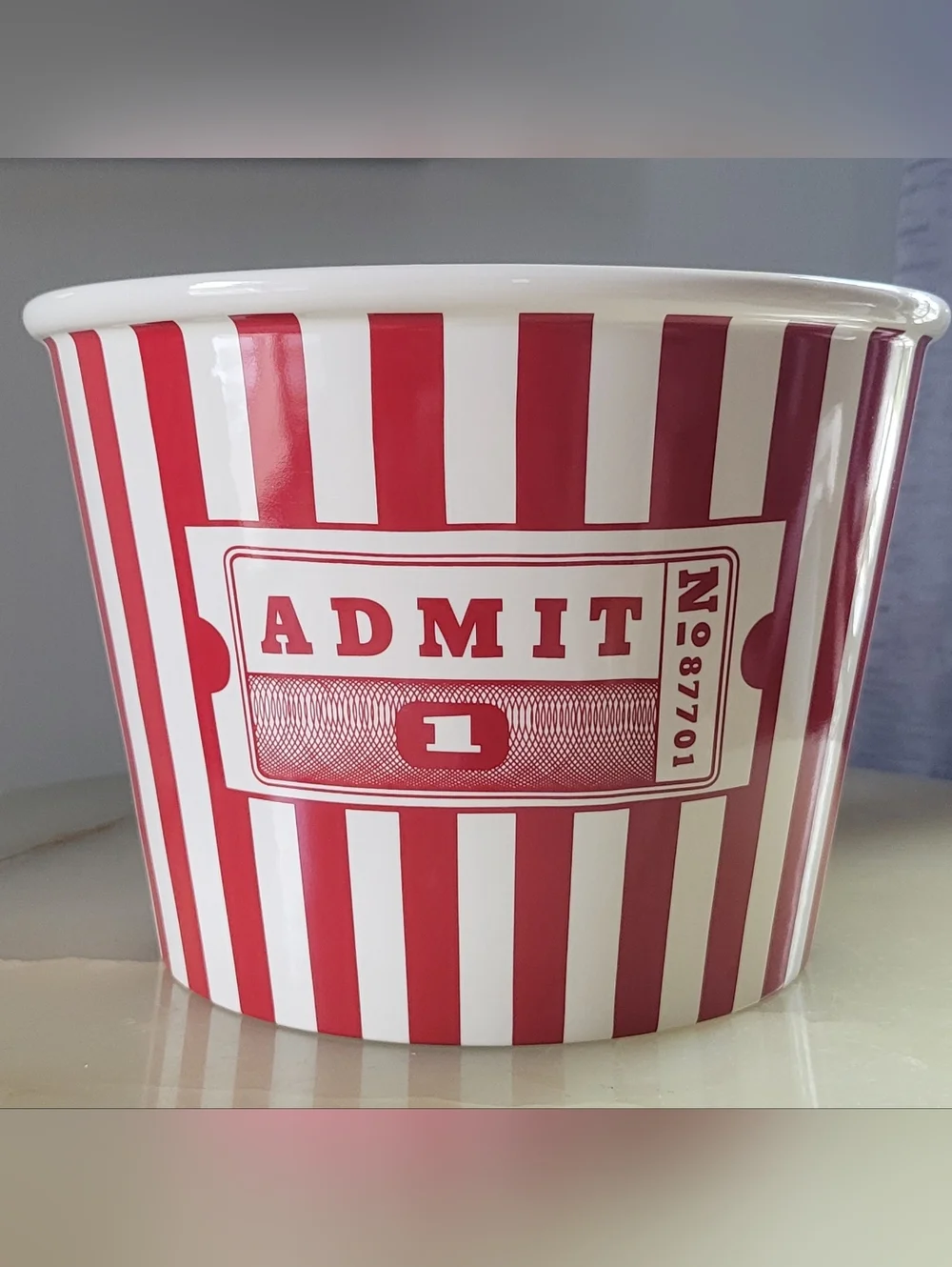Vintage Williams & Sonoma Ceramic 9x7 Popcorn Bowl/bucket, Red and White Striped